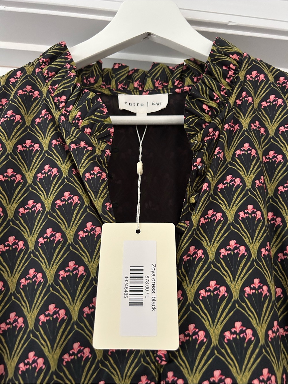 Entro Short Sleeve Midi Dress in Black with Pink Accents - Picture 2 of 5